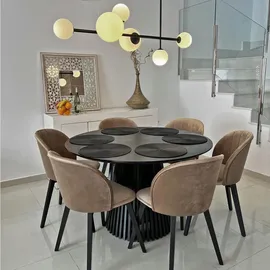 dekori.interiors Dekori_Interiors Esstisch, Schwarz, Holz, Rund, 100x77x150 cm, Esszimmer, Tische, Esstische