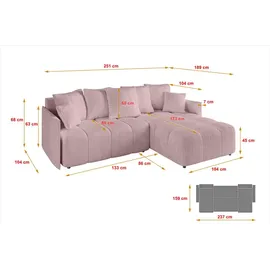 altdecor Ecksofa LONLI-L Cord 2-Sitzer Rosa