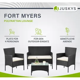 Juskys Fort Myers Polyrattan Gartenmöbel-Set Schwarz/Creme