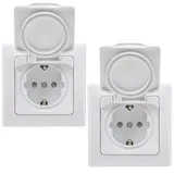 ChiliTec DELPHI Schutzkontakt-Steckdose IP44, 250V/ 16A, inkl. Rahmen, UP, weiß, 2 Stk - Schwarz