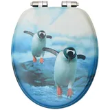 MDF Toilettensitz mit Absenkautomatik Erwachsene/Kinder Pinguin Design Edelstahl Befestigung Antibakteriell Hellblau