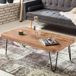 Kadima Design Couchtisch `Balu` Massivholz: Rechteckig, Metallbeine, handgefertigt, einzigartige Maserung. Beige, 115x60x40 cm