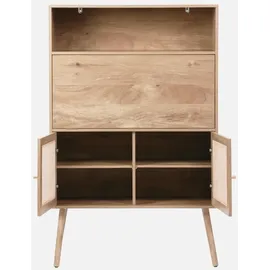 sweeek - Schreibschrank / Sekretär, 2 Türen und Regale, Holzeffekt, und Rohrgeflecht,