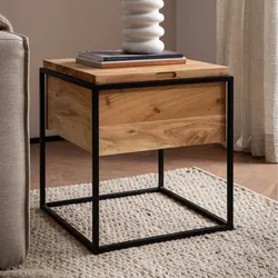 Beistelltisch FineBuy Wohnzimmertisch Massivholz 47 cm Anstelltisch Stauraum