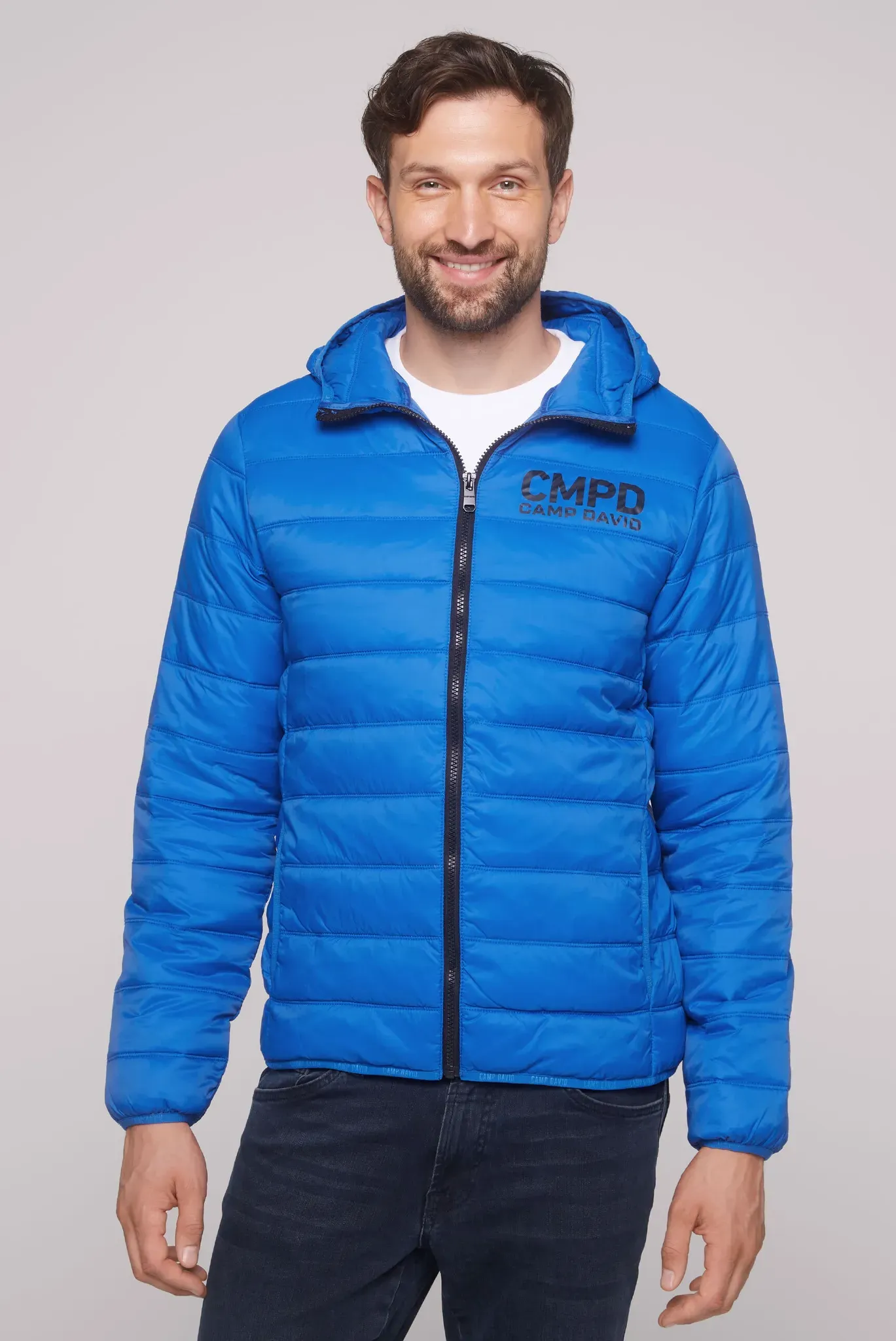Outdoorjacke CAMP DAVID, Herren, Gr. M, blau, Steppware, Material: 100% Polyamid, Futter: 100% Polyester, Füllung: 100% Polyester, bedruckt, bestickt, slim fit normal, eingesetzt elastischer Bund, Jacken Outdoorjacke, mit Innentaschen