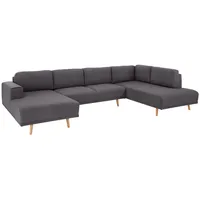 Wohnlandschaft HOME AFFAIRE "Lasse U-Form" Sofas Gr. B/H/T: 355cm x 84cm x 203cm, Struktur fein, Ottomane rechts, grau (anthrazit) im scandinavischem Stil mit Holzfüßen