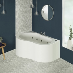 Moderne Whirlpool-Eckbadewanne, 150cm x 100cm, mit Schürze, Weiß – Massagedüsen wählbar – links- oder rechtsbündig – Ashbury Hudson Reed