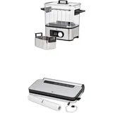 WMF Lono 2in1 Sous Vide Garer Pro mit Slow-Cook Einsatz, Vakuum garen, Schongaren, Wasserbhälter 6,0l, 1500 W + Vakuumierer mit Folienrolle und 5 Beutel, 30 cm Doppel-Schweißnaht, 5