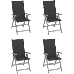 vidaXL 4x Akazienholz Massiv Gartenstuhl Verstellbar mit Auflagen Hochlehner Holzstuhl Gartenstühle Gartensessel Gartenmöbel Stuhl Stühle Outdoor