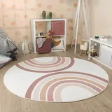 Paco Home Kinderteppich Teppich Kinderzimmer Rund Waschbar Bis 30 Grad Sonne Regenbogen Pink, Ø 100 cm Rund,