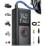 Forrlite Akku-Luftpumpe Kabelloser Elektrische Luftpumpe, Fahrradpumpe Elektrisch (150PSI Tragbarer Akku Kompressor, mit Licht, Digitale LCD-Bildschirm, 4 Druckeinheiten (PSI, BAR, KPA, kg/cm), für Camping und Fahrrad, als Taschenlampe und Powerbank schwarz