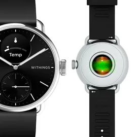 Withings ScanWatch 2 38 mm schwarz/silber, Sport Fluorelastomer-Armband schwarz/silber