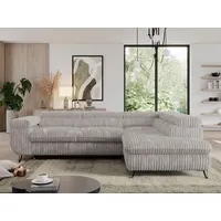 Sofa L-form, mit Bettkasten, Modern Wohnzimmer Ecksofa, Couchgarnitur, Schlaffunktion - PEDRO L - Cord - Hellgrau - Rechts - Hellgrau