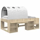 vidaXL Bettgestell mit Tunnel mit Regal 3 Stk. Sonoma-Eiche und Weiß