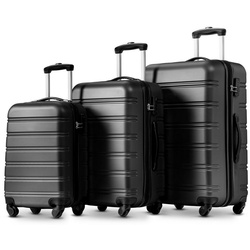 Sweiko Trolleyset, 4 Rollen, (3 tlg), Koffer mit 360°-Lenkrollen und Zahlenschloss, M/L/XL schwarz