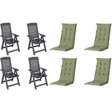 PROGARDEN Tampa Klappsessel 60 x 61 x 109 cm anthrazit 4 St. inkl. 4 x Auflagen grün