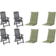 PROGARDEN Tampa Klappsessel 60 x 61 x 109 cm anthrazit 4 St. inkl. 4 x Auflagen grün