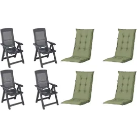 PROGARDEN Tampa Klappsessel 60 x 61 x 109 cm anthrazit 4 St. inkl. 4 x Auflagen grün