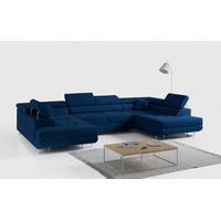 MKS MÖBEL Ecksofa GUSTAW U, U-Form Couch mit Schlaffunktion, Wohnzimmer - Wohnlandschaft blau