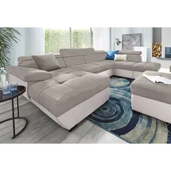 Polstergarnitur COTTA "Speedway U-Form", braun (schlamm, schlamm), B:332cm, Sitzmöbel-Sets, Set bestehend aus: Wohnlandschaft mit Kopfteilverstellung & Hocker