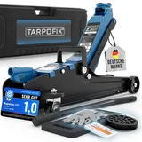 Tarpofix® Wagenheber 2,5t hydraulisch (85-380 mm Hubhöhe) | Premium-Komplettset Rangierwagenheber 2,5t mit Koffer | Hydraulischer Wagenheber flach für SUV & tiefergelegte Autos | Blau
