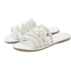 Pantolette »Sandale, Sommerschuh, Mule,«, mit aufwendig verzierten Riemchen, Gr. 40, weiß, , 11105924-40