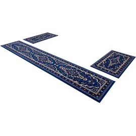 OTTO home Bettumrandung OTTO HOME "Oriental, Made in Belgium" Gr. 14, blau (hellblau), H:7mm, Obermaterial: 100% Polypropylen, Bettumrandungen, Läufer-Set, Kurzflor, Orient-Optik, mit Bordüre, pflegeleicht, elegant