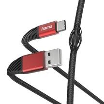 Hama Ladekabel Extreme USB A auf USB C, Nylon, 1,5m (Schnellladung, Datenkabel, High-Tech, maximal kompatibel) Schwarz/Rot