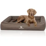 Knuffelwuff Hundebett aus Laser gestepptem Kunstleder Montego Orthopädisch 85 x 65cm Braungrau