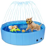 Nobleza Hundepool mit Sprinkler, Planschbecken für Große & Kleine Hunde, 2 in 1 Faltbarer und Tragbarer PVC Schwimmbecken für Hunde, rutschfeste Hundebadewanne für Den Somme, 120 * 30cm