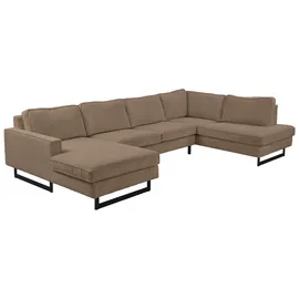 Home Affaire Wohnlandschaft Pinto, 350 cm, U-Form, XXL, mit Ottomanen, Cord, Chenille, Lederoptik, mit Keder, Metallfüße, Wellenunterfederung braun
