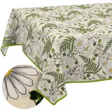 Tischdecke abwaschbar Tischtuch Lotuseffekt pflegeleicht aus Baumwolle Polyester schmutzabweisend Outdoor Gartentischdecke Kamille Blätter 280x140cm mit Paspelband