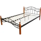 Homestyle4u Metallbett Schwarz, Braun, Metall, 160x200 cm, Schlafzimmer, Betten, Metallbetten