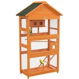 PawHut Vogelkäfig aus Holz, Papageienkäfig, Spielplatz, Vogelvoliere im Freien, wasserdichtes Asphaltdach, für Sittiche, Nymphensittiche, Sittic... - Orange