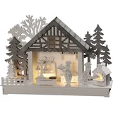 Konstsmide Holzsilhouette Haus und Bäckerei 30 x 7 x 21 cm weiß