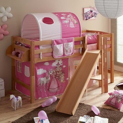 Mädchen Kinderbett im Prinzessin Design Rutsche und Vorhang in Pink