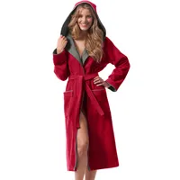 Morgenstern Bademantel Damen Kapuze Baumwolle Frottee Velours Leonie Lang Rot XL - XL