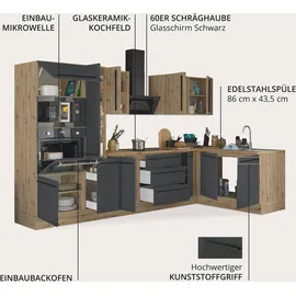 kochstation Winkelküche Florida L-Form 300 cm Schwarz
