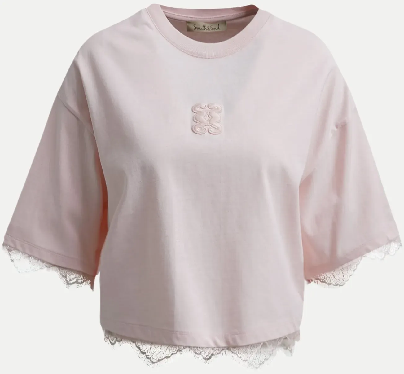 Boxy-Fit T-Shirt mit Spitze Rosa S