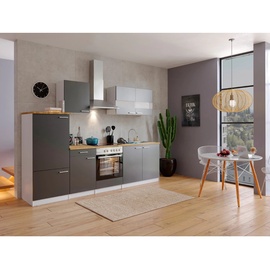 Respekta Küchenzeile Malia E-Geräte 270 cm mit Glaskeramikkochfeld grau/weiß