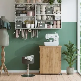 Vicco Carmen, Eiche, 118 x 77.5 cm mit 3 Regalfächer, Nähzubehör, Braun