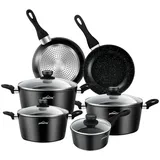 10-Tlg Topfset Pfannenset Kochtopfset Topfset Induktion, Aluminium Antihaft-beschichtete Töpfe & pfannen,Cookware-Schwarz(HLCW10BK)