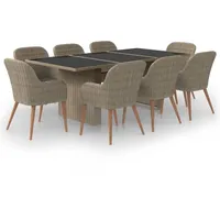VidaXL 9-tlg. Garten-Essgruppe Poly Rattan Braun