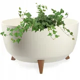 Kadax Blumentopf aus Kunststoff mit DREI Einsteckstützen, runde Blumenschale, Pflanzkübel, Blumenkübel, Pflanzschale für Balkon, Wohnzimmer (⌀ 47 cm, Creme)