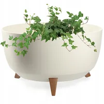 Kadax Blumentopf aus Kunststoff mit DREI Einsteckstützen, runde Blumenschale, Pflanzkübel, Blumenkübel, Pflanzschale für Balkon, Wohnzimmer (⌀ 47 cm, Creme)