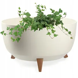 Kadax Blumentopf aus Kunststoff mit DREI Einsteckstützen, runde Blumenschale, Pflanzkübel, Blumenkübel, Pflanzschale für Balkon, Wohnzimmer (⌀ 47 cm, Creme)
