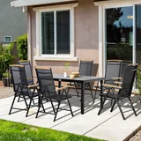 Outsunny Sitzgruppe klappbar 7tlg. Balkonset Balkonmöbel 1 Tisch+6 Stühle Gartenmöbel Set Sitzgarnitur Aluminium Mesh Schwarz Aosom