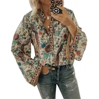 ORANDESIGNE Damen Vintage Bohemian Blusen Hippie Blumen Bluse Boho Tunika Elegante Oberteile Tops Langarm Shirt A Aprikose XL - XL