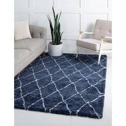 Hochflor-Teppich "Temara Shag Lagerräumung", blau (marineblau, elfenbeinfarben), B:122cm H:51mm L:183cm, Polypropylen (PP), MYFLAIR MÖBEL & ACCESSOIRES, Teppiche, gewebt, Rauten Design, weich & kuschelig