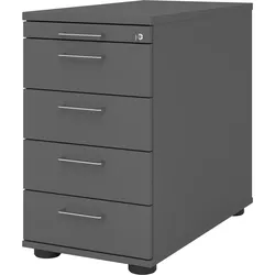 bümö Schreibtisch Schrank abschließbar, Schubladenschrank Holz in graphit, Container mit Schubladen - Schubladen Schrank Büro, Schreibtisch Container